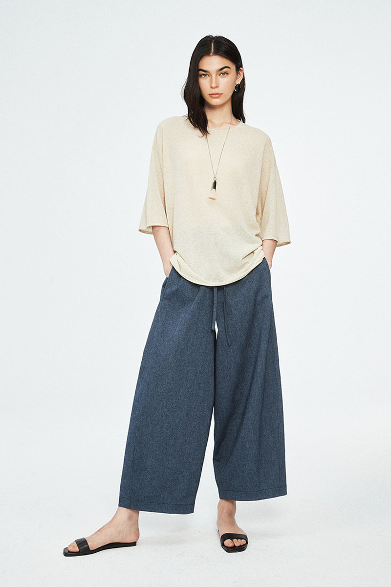 Cocoon Pants With Elastic Waist | Linen Drawstring Ease - Fibflx
