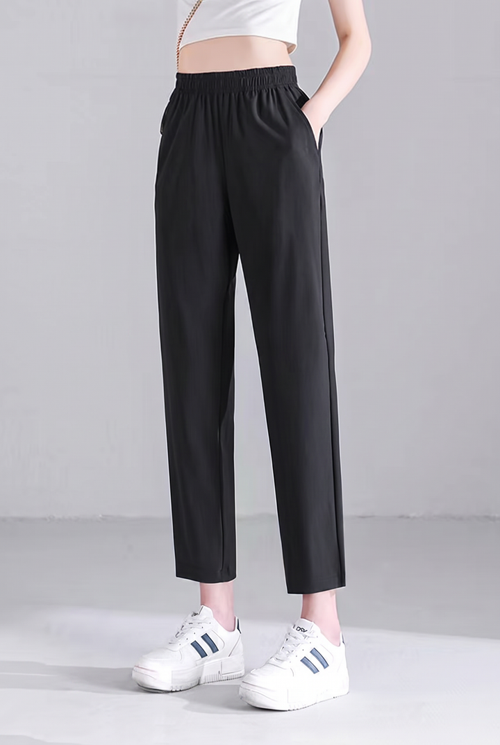 Easy Care High Elastic Black Tapered Pants  Fibflx