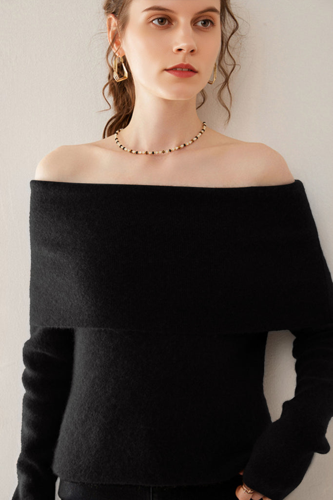 Elegant 100 Cashmere Off-the-Shoulder Sweater  Fibflx