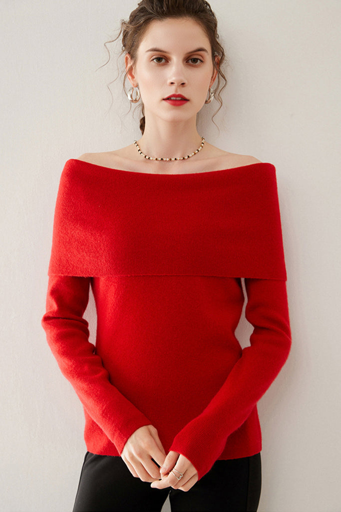 Elegant 100 Cashmere Off-the-Shoulder Sweater  Fibflx
