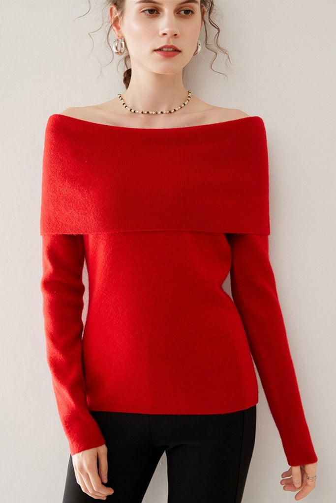 Elegant 100 Cashmere Off-the-Shoulder Sweater  Fibflx