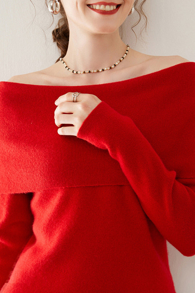 Elegant 100 Cashmere Off-the-Shoulder Sweater  Fibflx