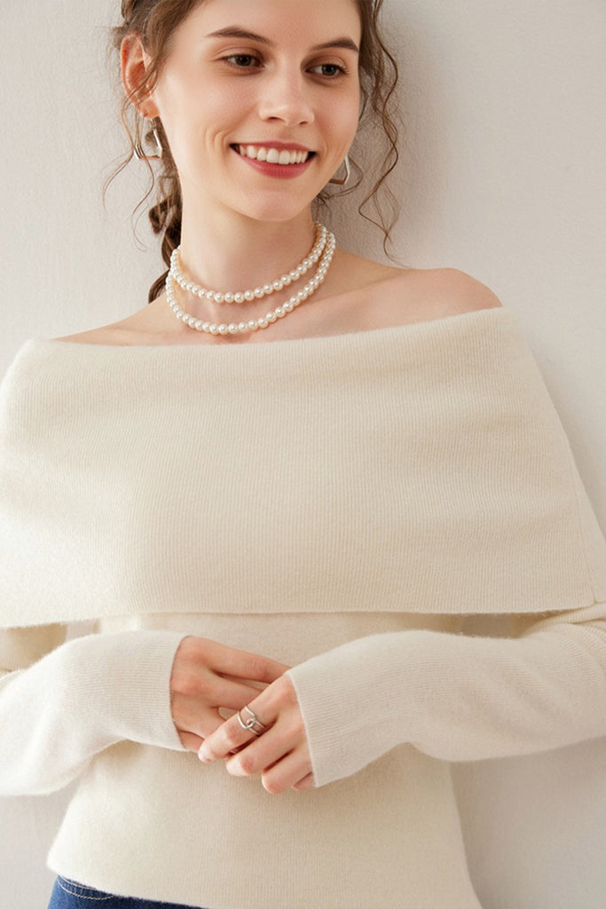 Elegant 100 Cashmere Off-the-Shoulder Sweater  Fibflx