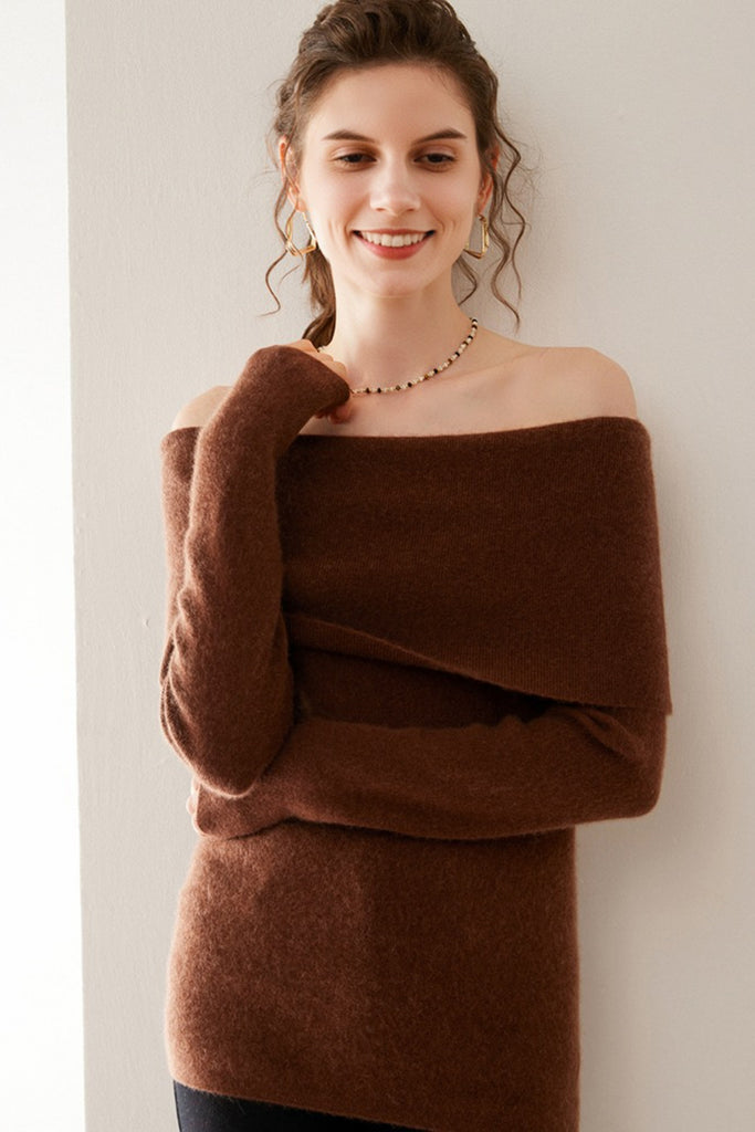 Elegant 100 Cashmere Off-the-Shoulder Sweater  Fibflx