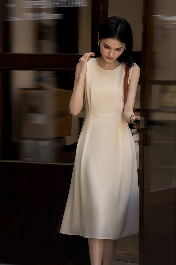 Elegant Acetate Sleeveless Fit & Flare Midi Dress  Fibflx