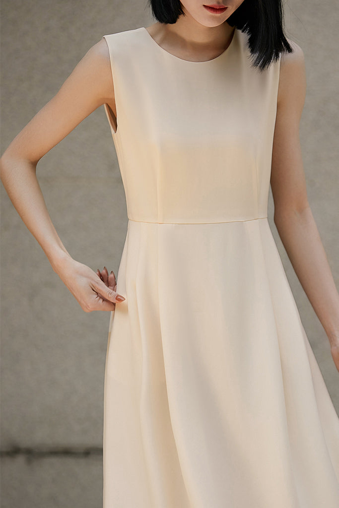 Elegant Acetate Sleeveless Fit & Flare Midi Dress  Fibflx