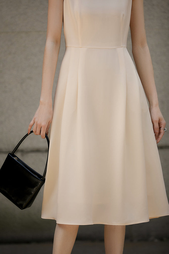 Elegant Acetate Sleeveless Fit & Flare Midi Dress  Fibflx