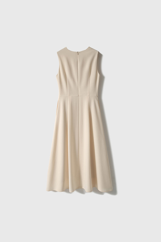 Elegant Acetate Sleeveless Fit & Flare Midi Dress  Fibflx