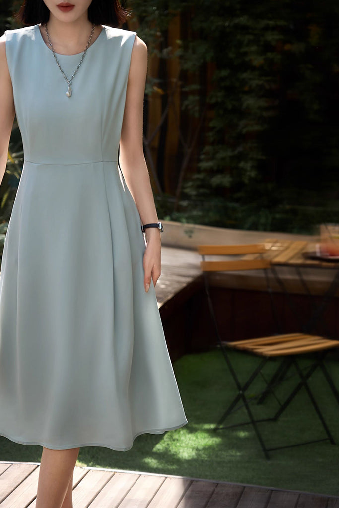 Elegant Acetate Sleeveless Fit & Flare Midi Dress  Fibflx