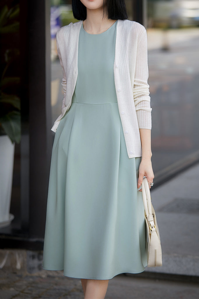 Elegant Acetate Sleeveless Fit & Flare Midi Dress  Fibflx