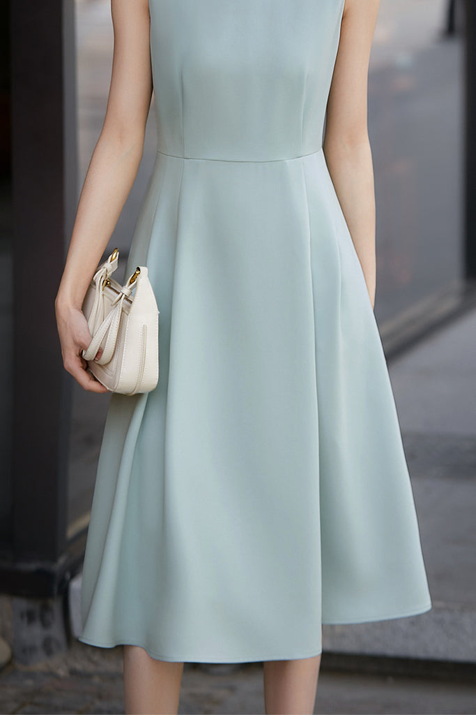 Elegant Acetate Sleeveless Fit & Flare Midi Dress  Fibflx
