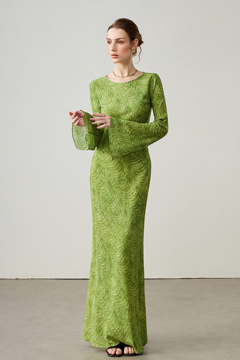 long silk floral dress Elegant Sleeve Maxi Avocado Green / S Color:Floral Wine Red * Print placement may SLC Georgie Pink Ruffle Maxi