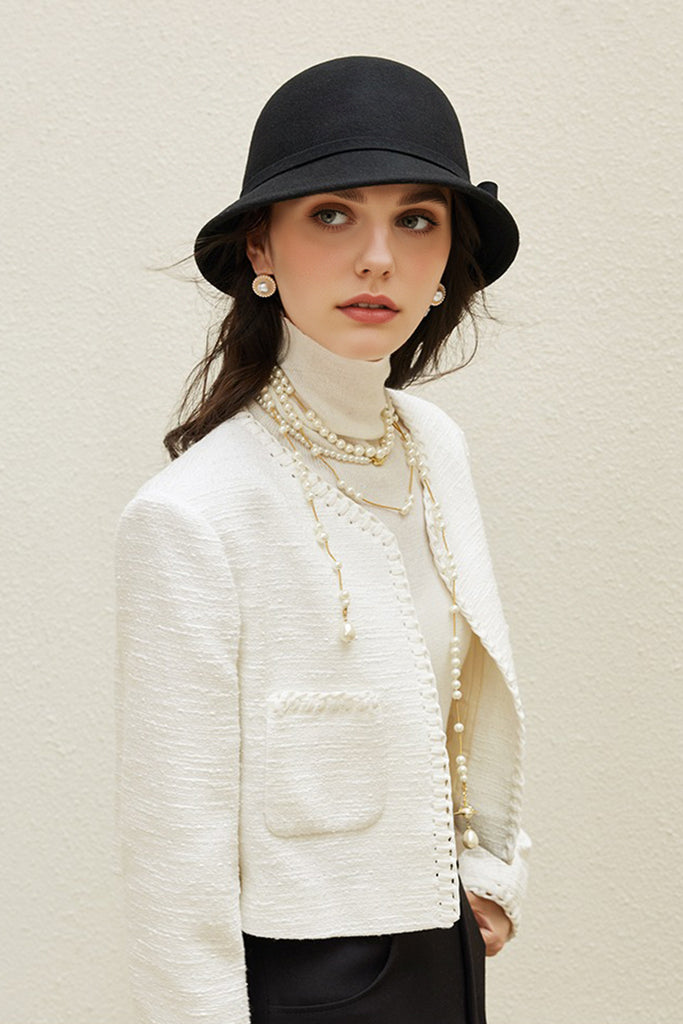 Elegant Wool Felt Cloche Hat with Bow Black / One Size Fibflx