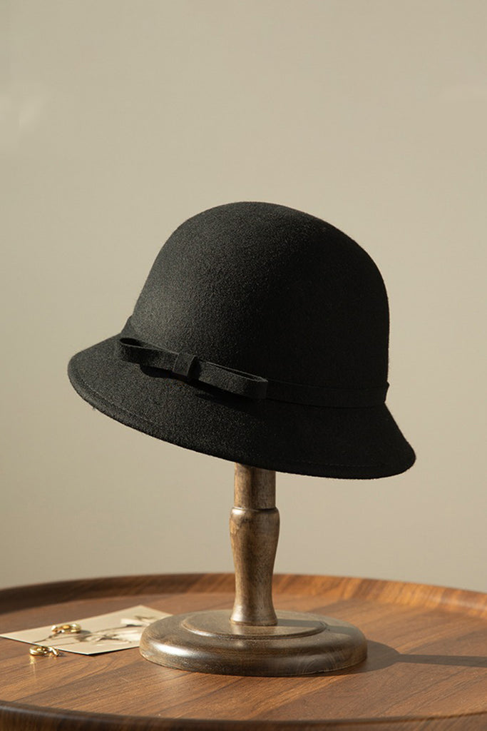 Elegant Wool Felt Cloche Hat with Bow  Fibflx