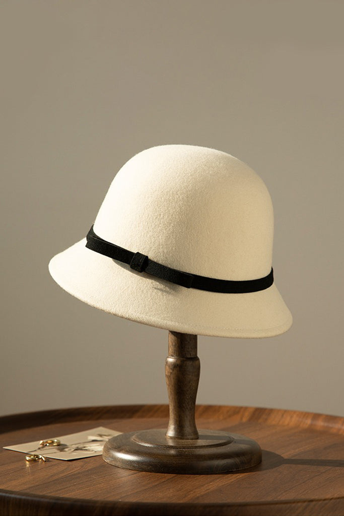 Elegant Wool Felt Cloche Hat with Bow  Fibflx