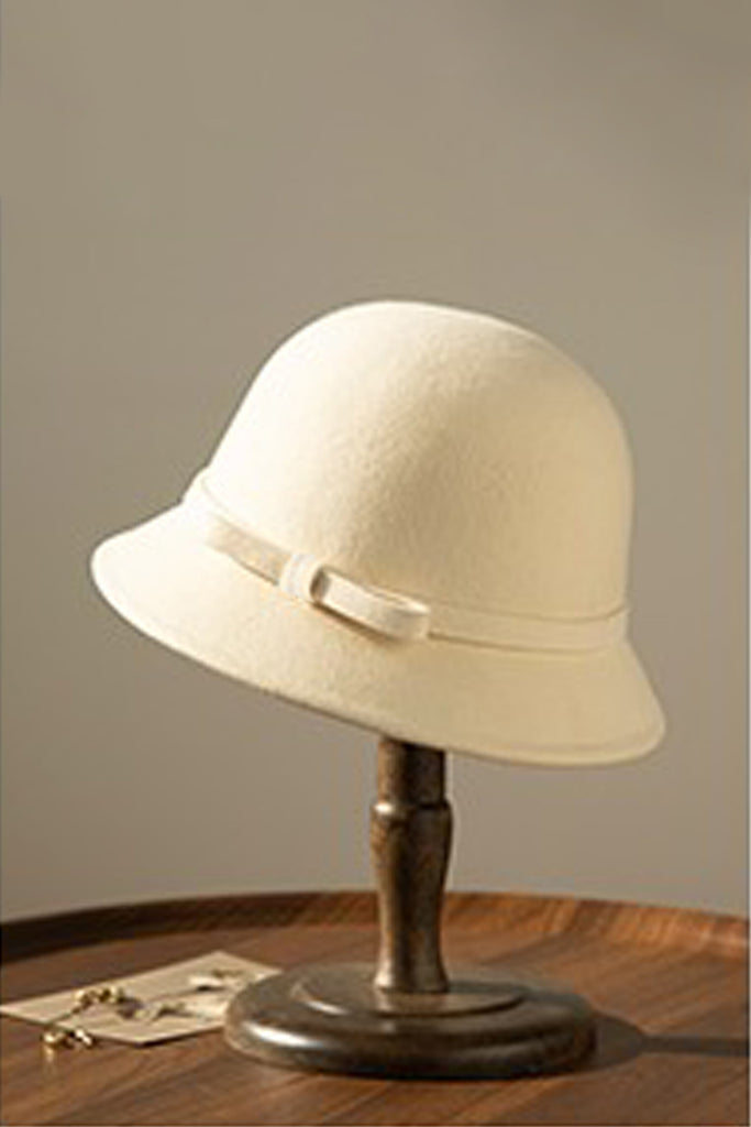 Elegant Wool Felt Cloche Hat with Bow  Fibflx