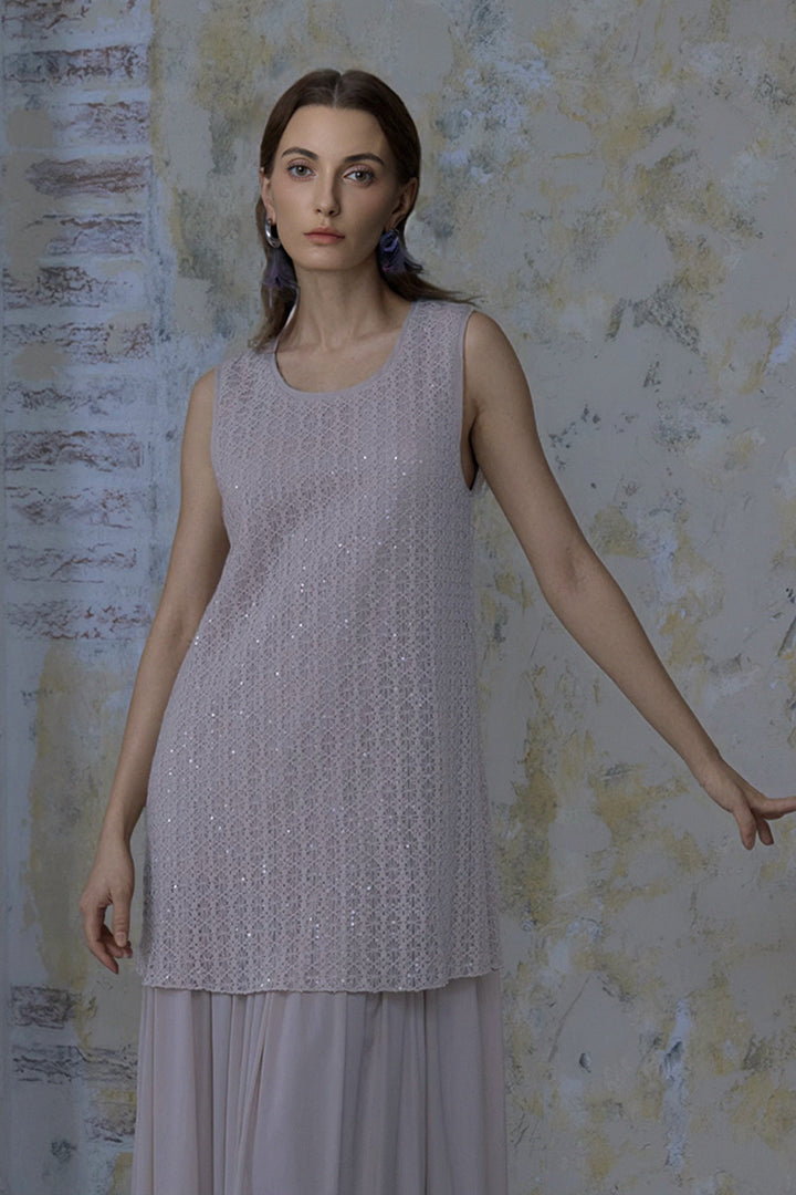 Embroidered Sequin Lace Double-Layer Tank Dress M / Soft Pink / 100% Polyester Lining: 45% Polyest Fibflx