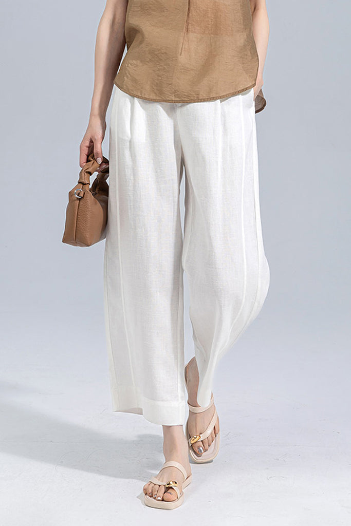 European Linen Cropped Wide-Leg Pants - Fibflx