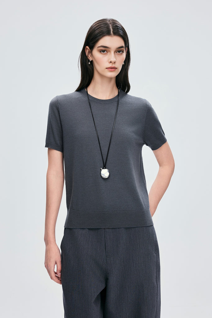 Extrafine Washable Merino Wool Short-Sleeve Sweater Heather Dark Grey / M Fibflx