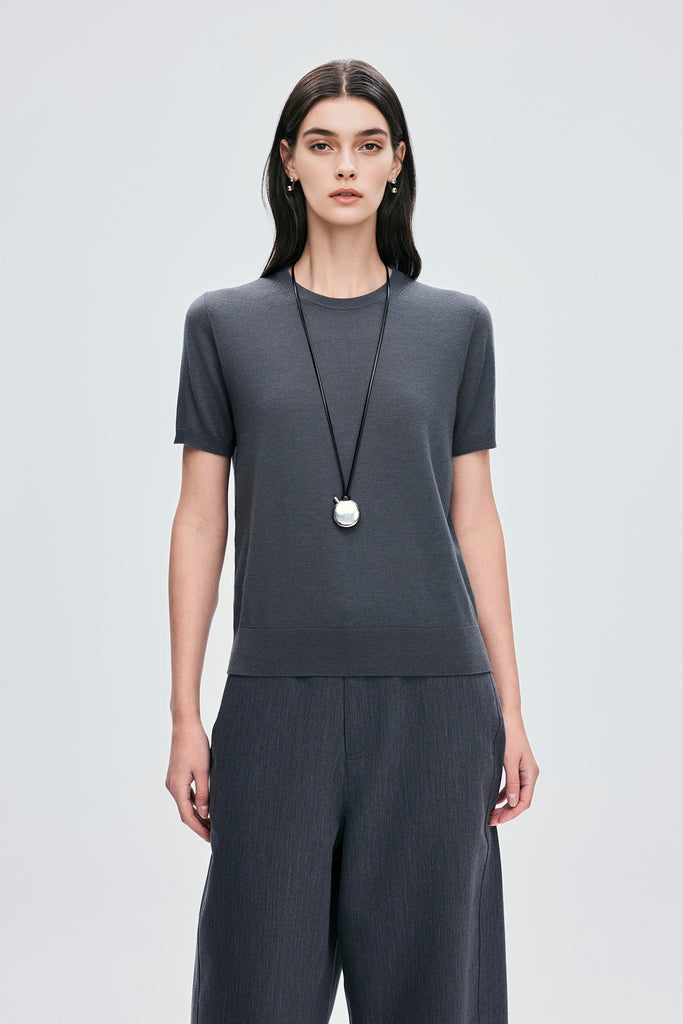 Extrafine Washable Merino Wool Short-Sleeve Sweater  Fibflx