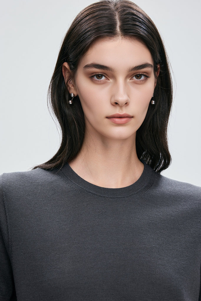 Extrafine Washable Merino Wool Short-Sleeve Sweater  Fibflx