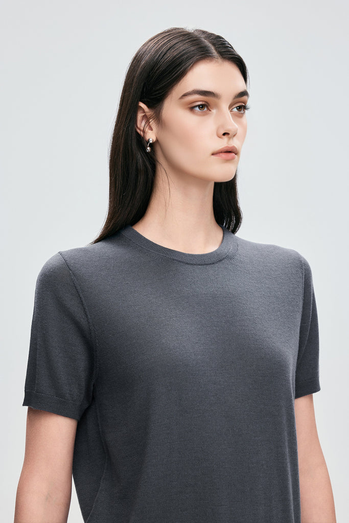 Extrafine Washable Merino Wool Short-Sleeve Sweater  Fibflx