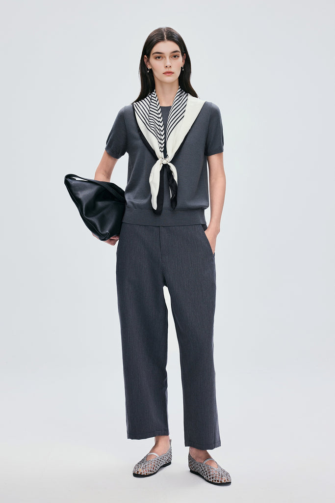 Extrafine Washable Merino Wool Short-Sleeve Sweater  Fibflx