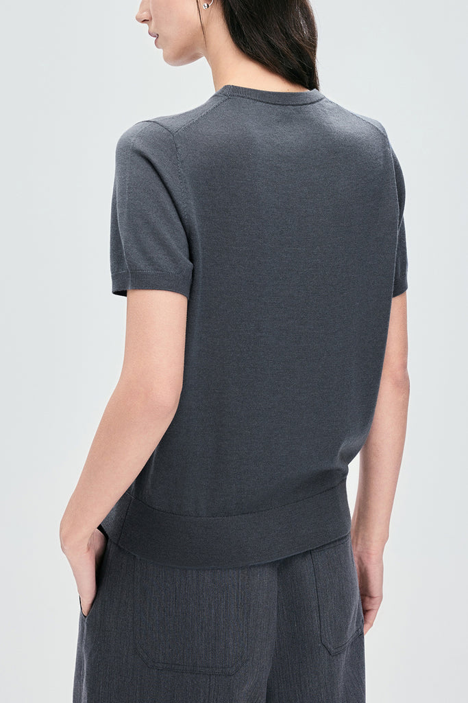 Extrafine Washable Merino Wool Short-Sleeve Sweater  Fibflx