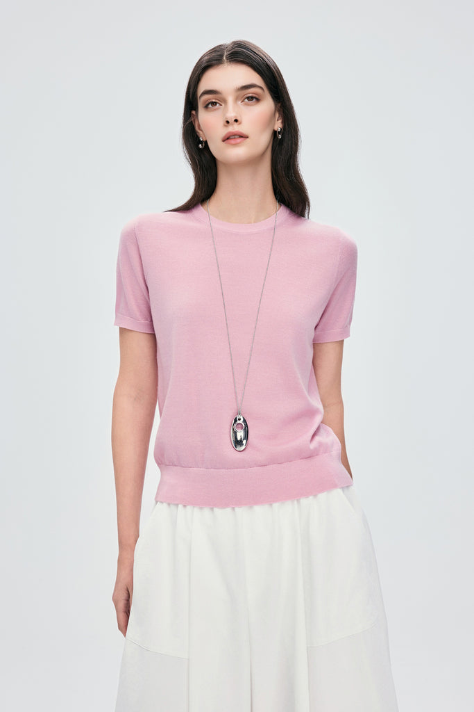 Extrafine Washable Merino Wool Short-Sleeve Sweater  Fibflx