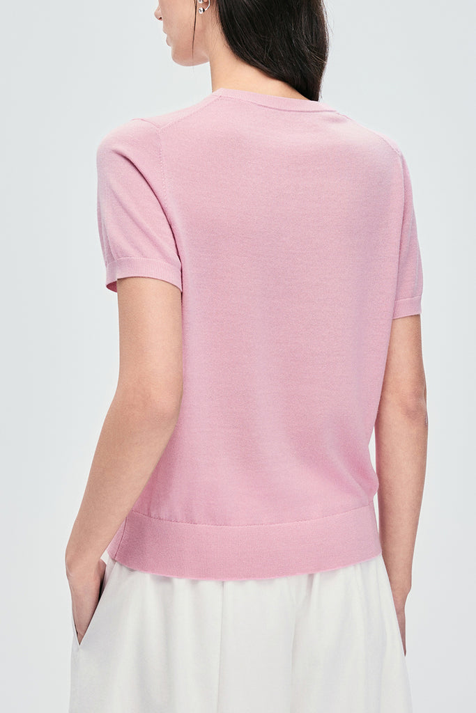 Extrafine Washable Merino Wool Short-Sleeve Sweater  Fibflx