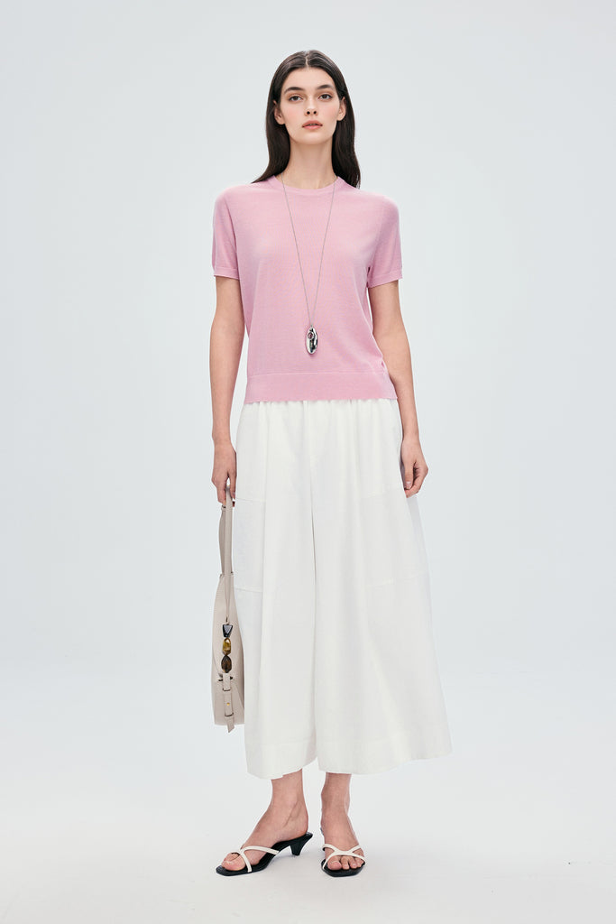 Extrafine Washable Merino Wool Short-Sleeve Sweater  Fibflx