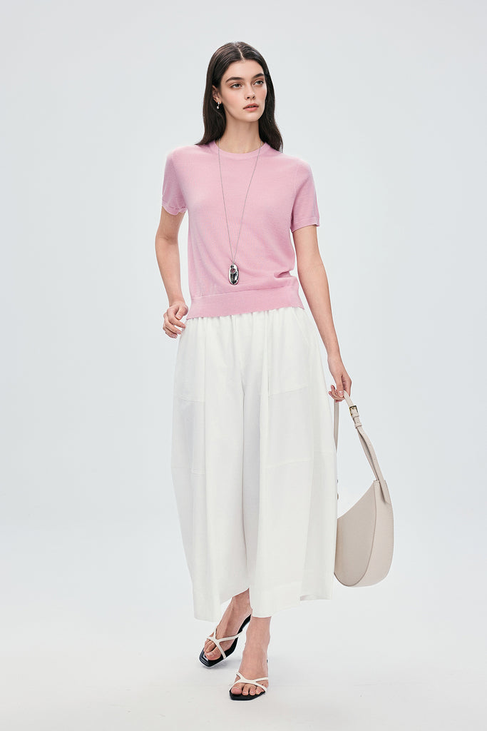 Extrafine Washable Merino Wool Short-Sleeve Sweater  Fibflx