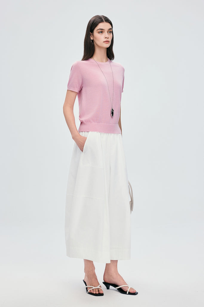 Extrafine Washable Merino Wool Short-Sleeve Sweater  Fibflx