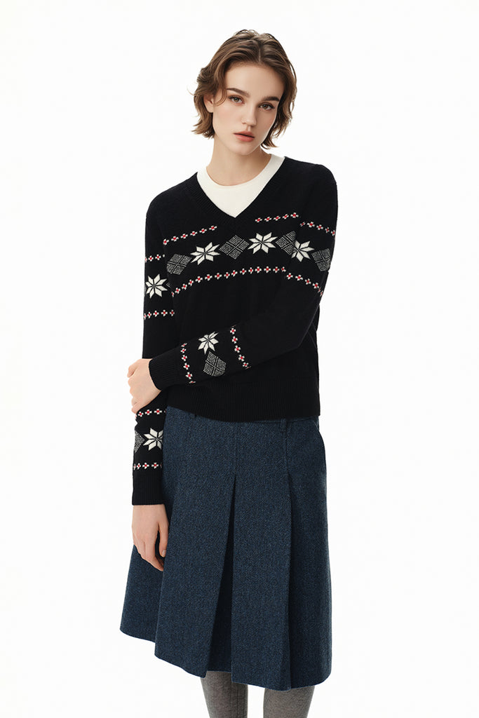 Fair Isle Relaxed Fit -Neck Sweater  Fibflx