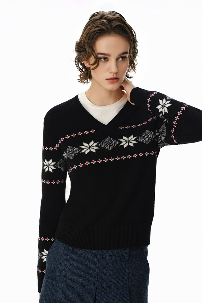 Fair Isle Relaxed Fit -Neck Sweater  Fibflx