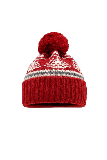 Fibflx Women's Fair Isle Rib Knit Pom Pom Beanie