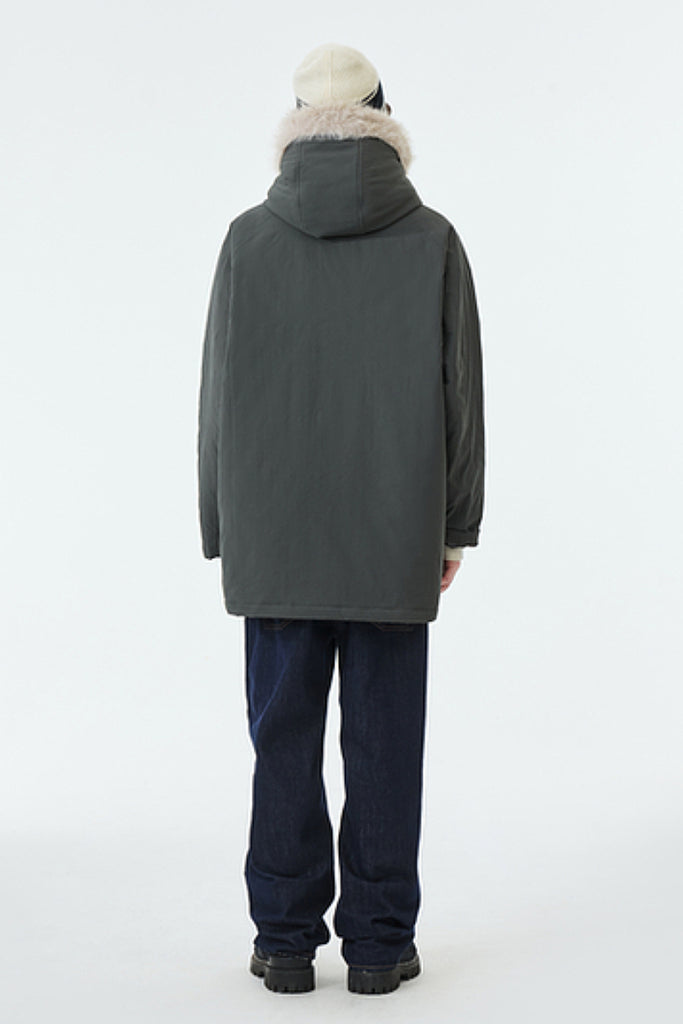 Mid-Length Hooded Parka Jacket with Faux Fur Trims  Fibflx