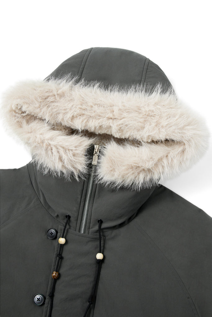 Mid-Length Hooded Parka Jacket with Faux Fur Trims  Fibflx