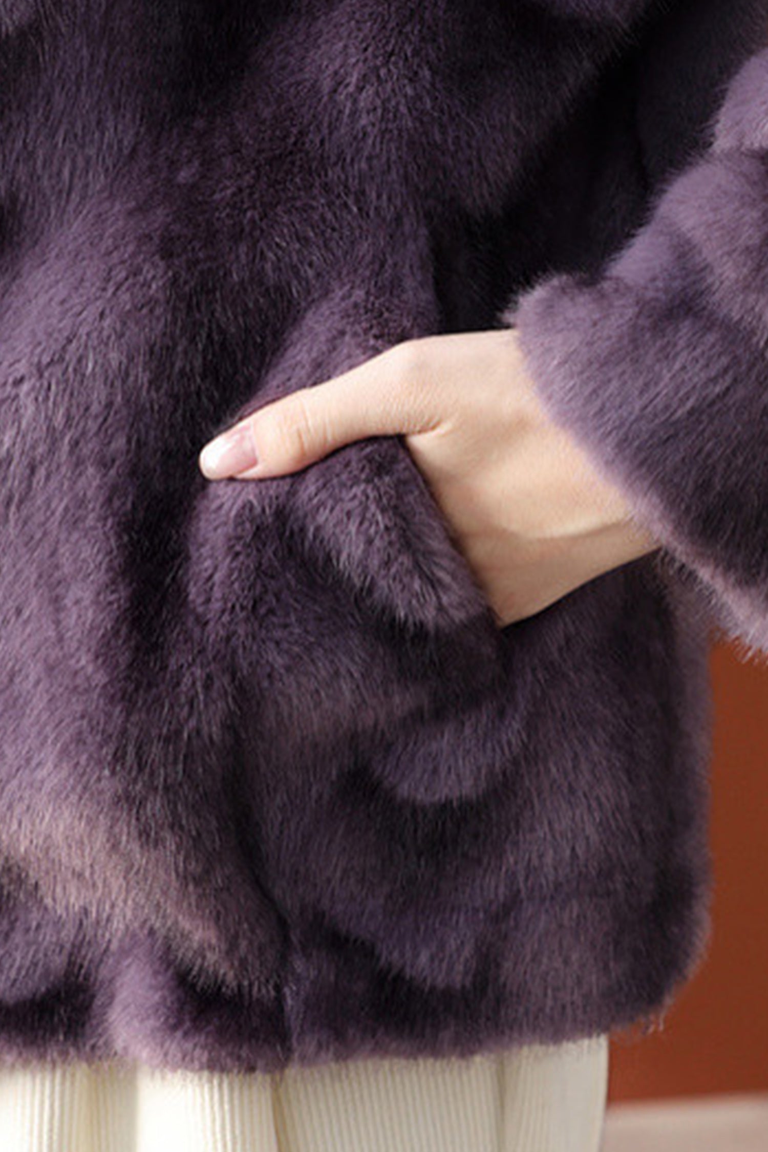 Relaxed Faux Fur Jacket with Stand Collar | Refined Cold-Weather