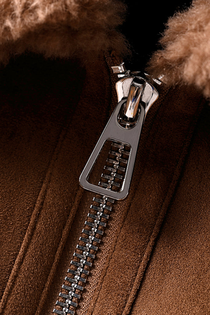 Faux Suede Shearling Crop Zip-Up Jacket  Fibflx