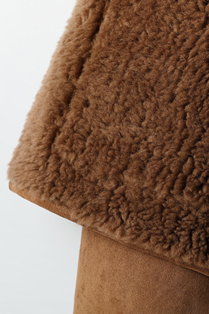 Faux Suede Shearling Crop Zip-Up Jacket  Fibflx