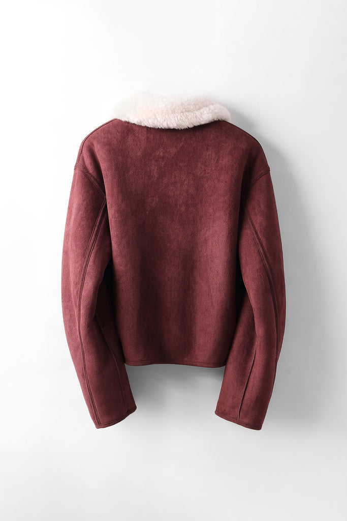 Faux Suede Shearling Crop Zip-Up Jacket  Fibflx