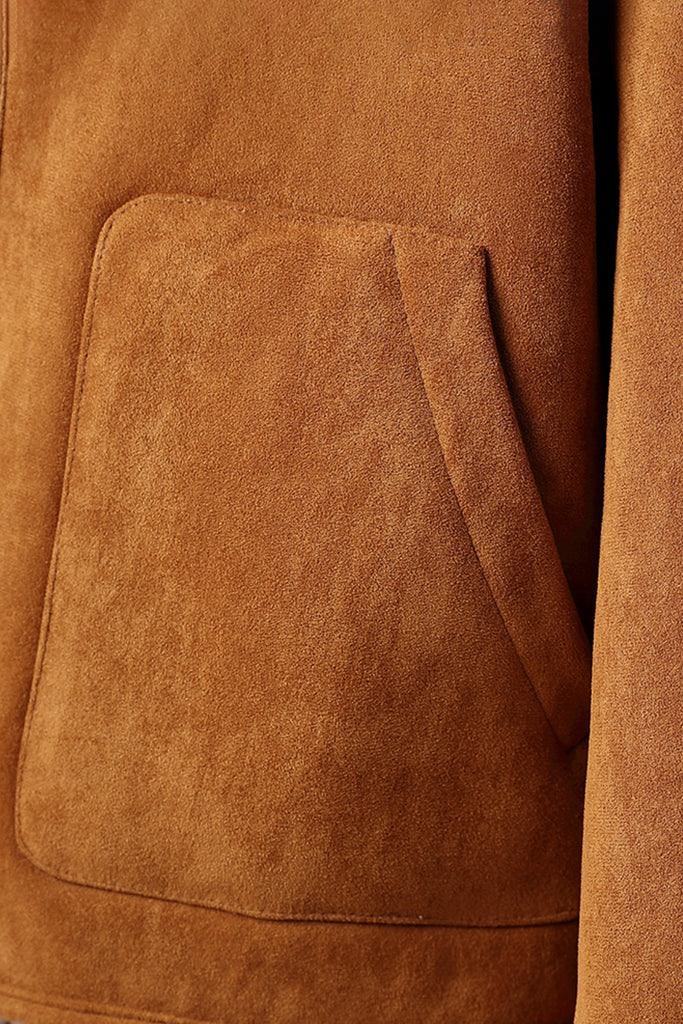 Faux Suede Shearling Crop Zip-Up Jacket  Fibflx