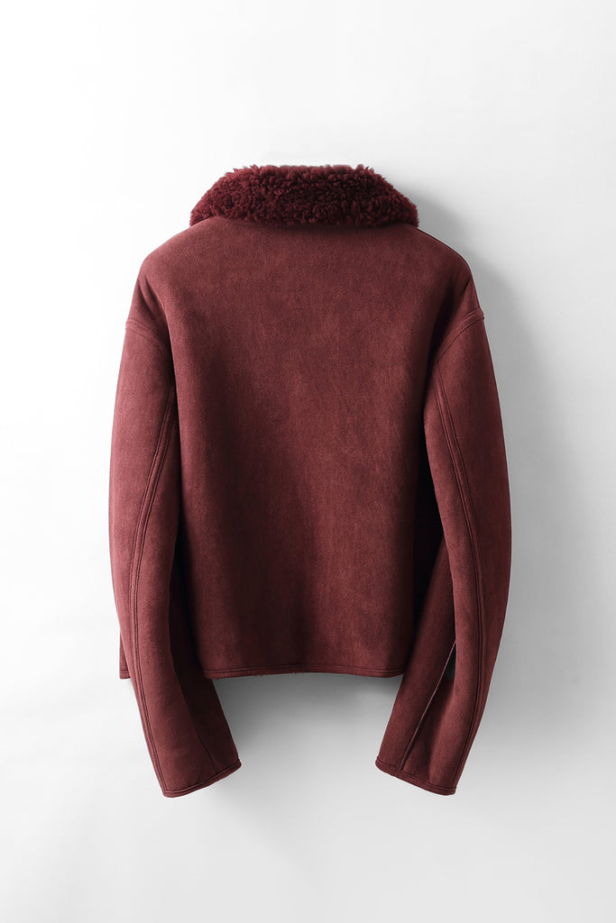 Faux Suede Shearling Crop Zip-Up Jacket  Fibflx