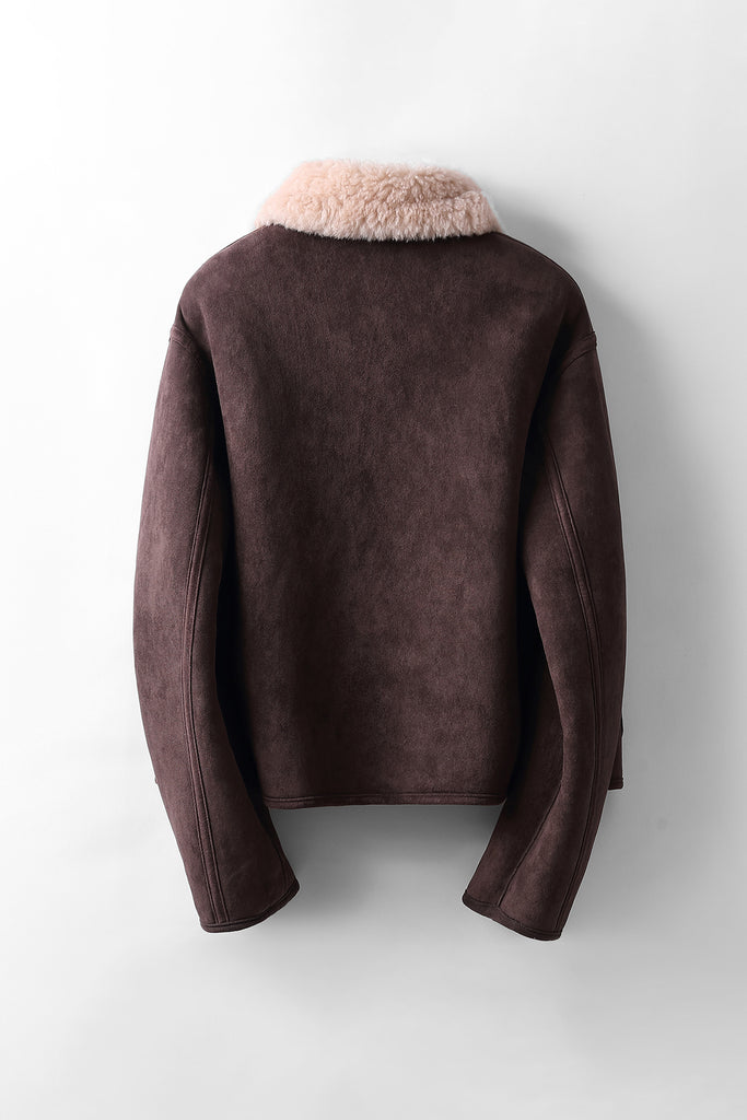 Faux Suede Shearling Crop Zip-Up Jacket  Fibflx