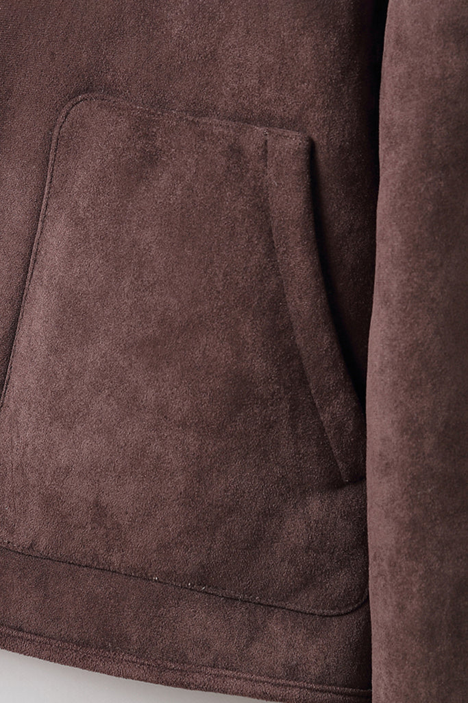 Faux Suede Shearling Crop Zip-Up Jacket  Fibflx