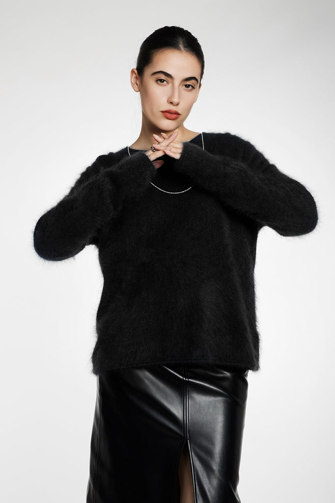 Featherlight Brushed Cashmere Crewneck Sweater Black / M / 100% Cashmere (Weight: 248g (±10g)) Fibflx