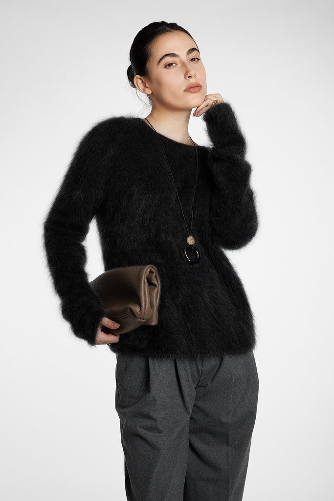 Featherlight Brushed Cashmere Crewneck Sweater  Fibflx