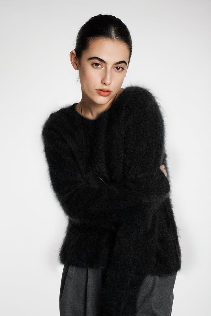 Featherlight Brushed Cashmere Crewneck Sweater  Fibflx