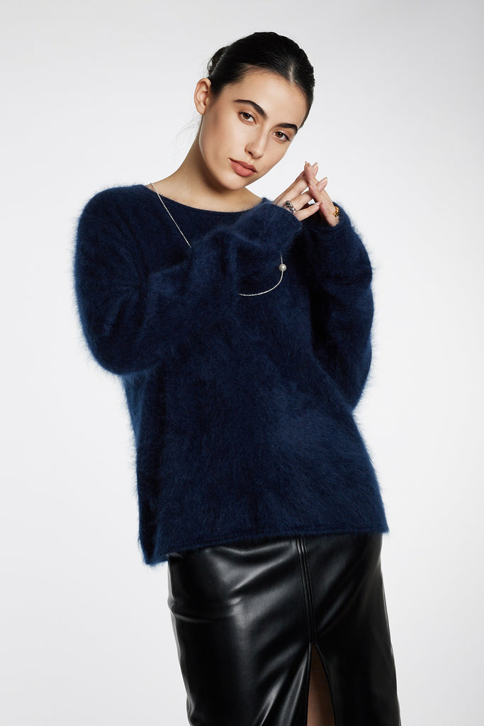 Featherlight Brushed Cashmere Crewneck Sweater Mid Night Blue / M / 100% Cashmere (Weight: 248g ( Fibflx
